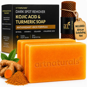 Artnaturals Kojic Acid Soap 2 Pack with African Net Sponge front view