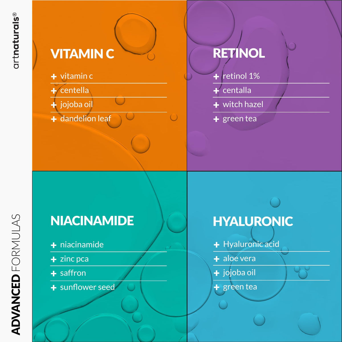 Artnaturals Vitamin C Skincare Serum Set displayed on a bathroom counter