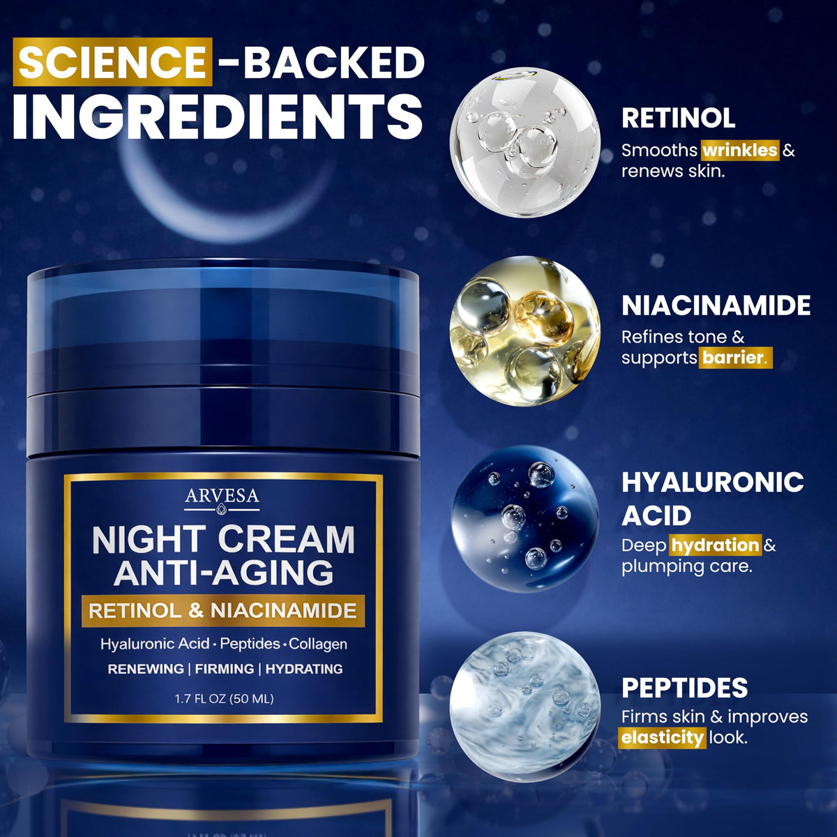 Arvesa Night Cream for Women side view showing lid