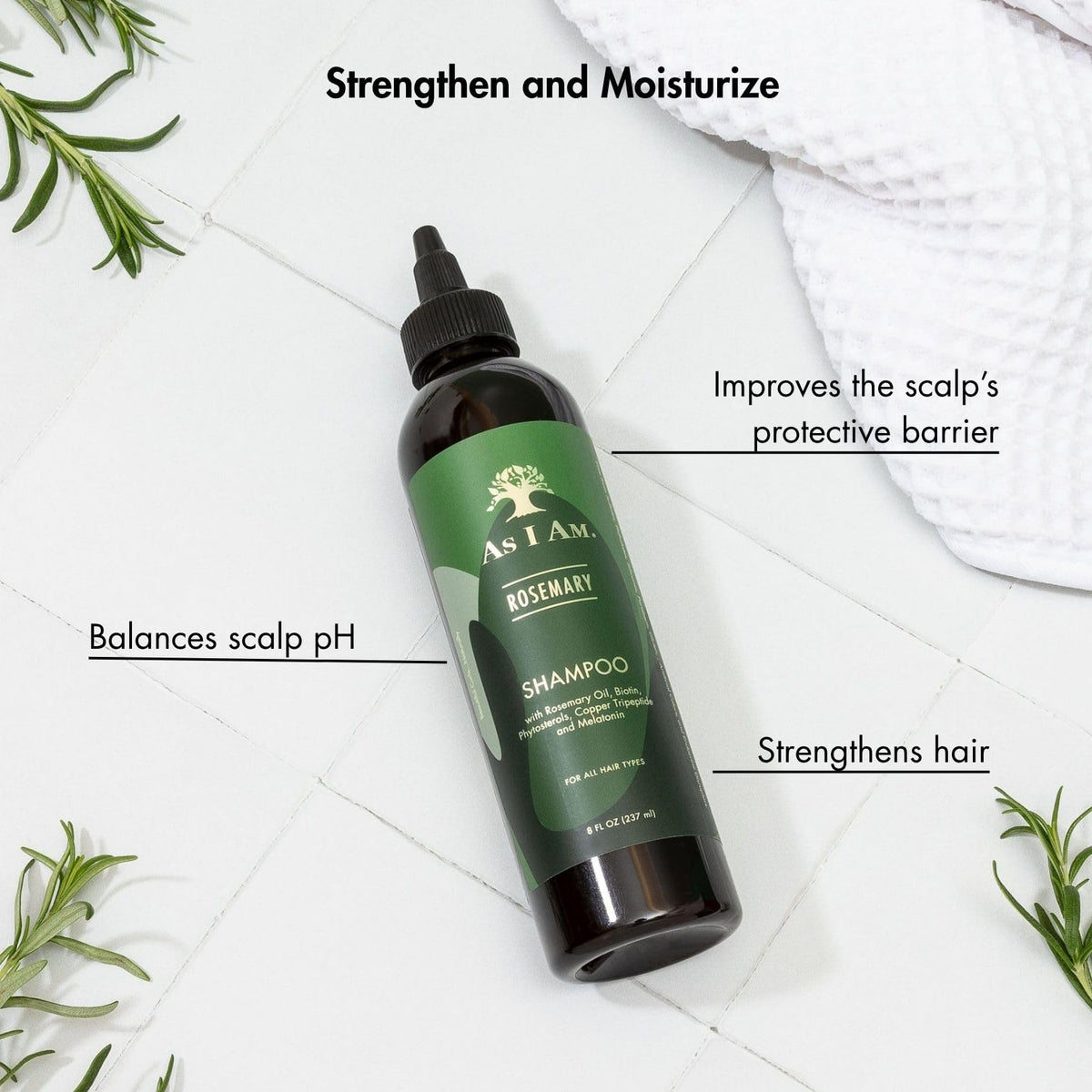 As I Am Rosemary Shampoo 8 oz in lifestyle setting