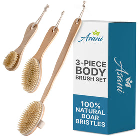 Asani Dry Brushing Body Brush Set front view with three brushes