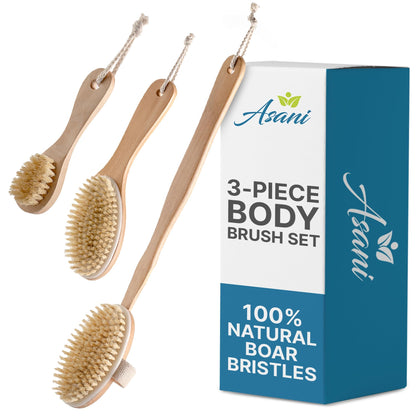 Asani Dry Brushing Body Brush Set front view with three brushes