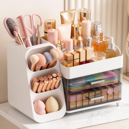 Asdbko Large Capacity Makeup Organizer front view in white