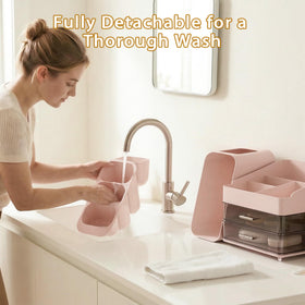Asdbko Large Capacity Makeup Organizer on a vanity countertop