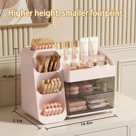 Asdbko makeup organizer displaying lipsticks and skincare products