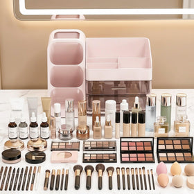 Asdbko makeup organizer showing brush holder and compartments