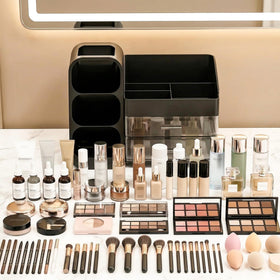Asdbko makeup organizer side view with tall bottles