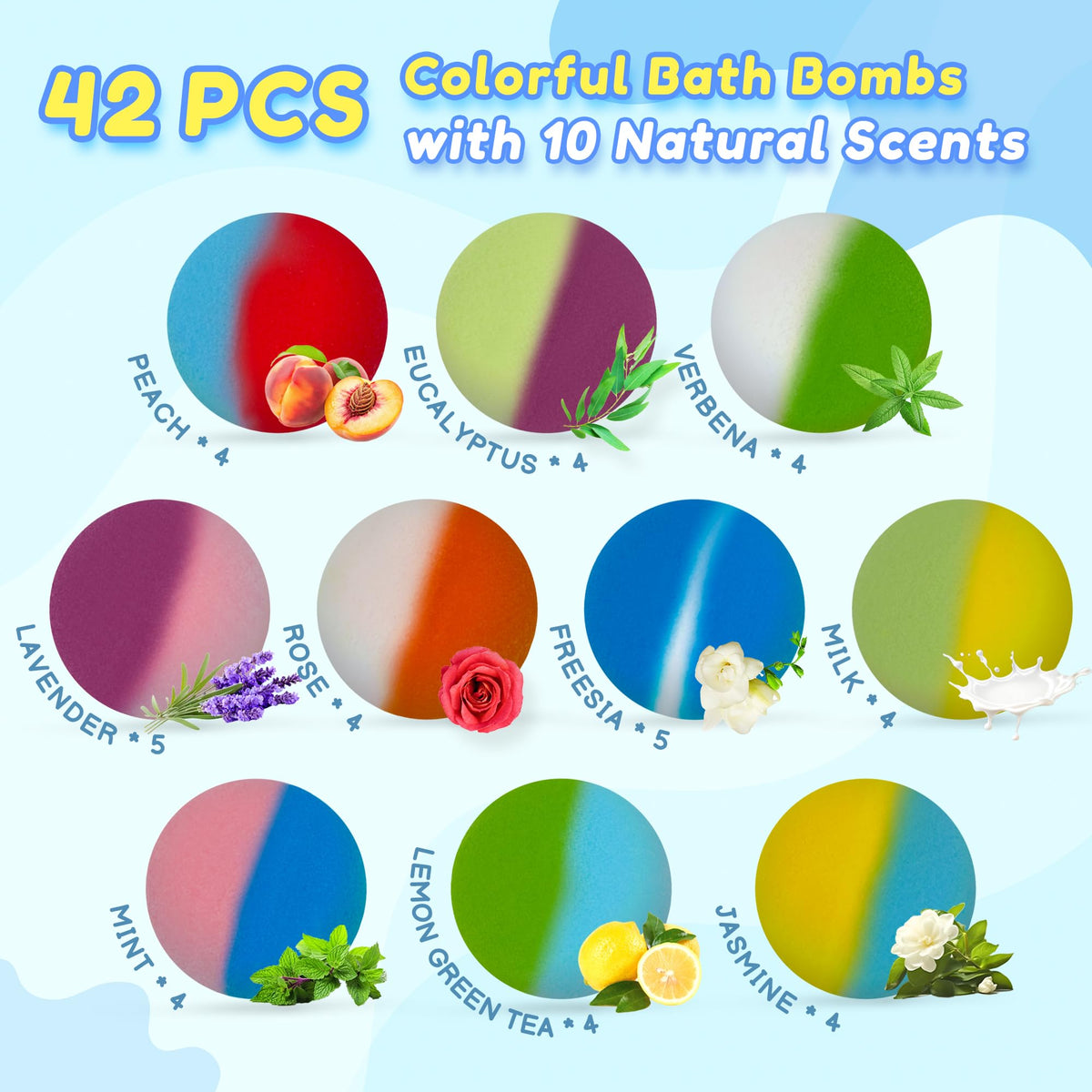 Assorted BYGGVIR bath bombs in various colours and scents