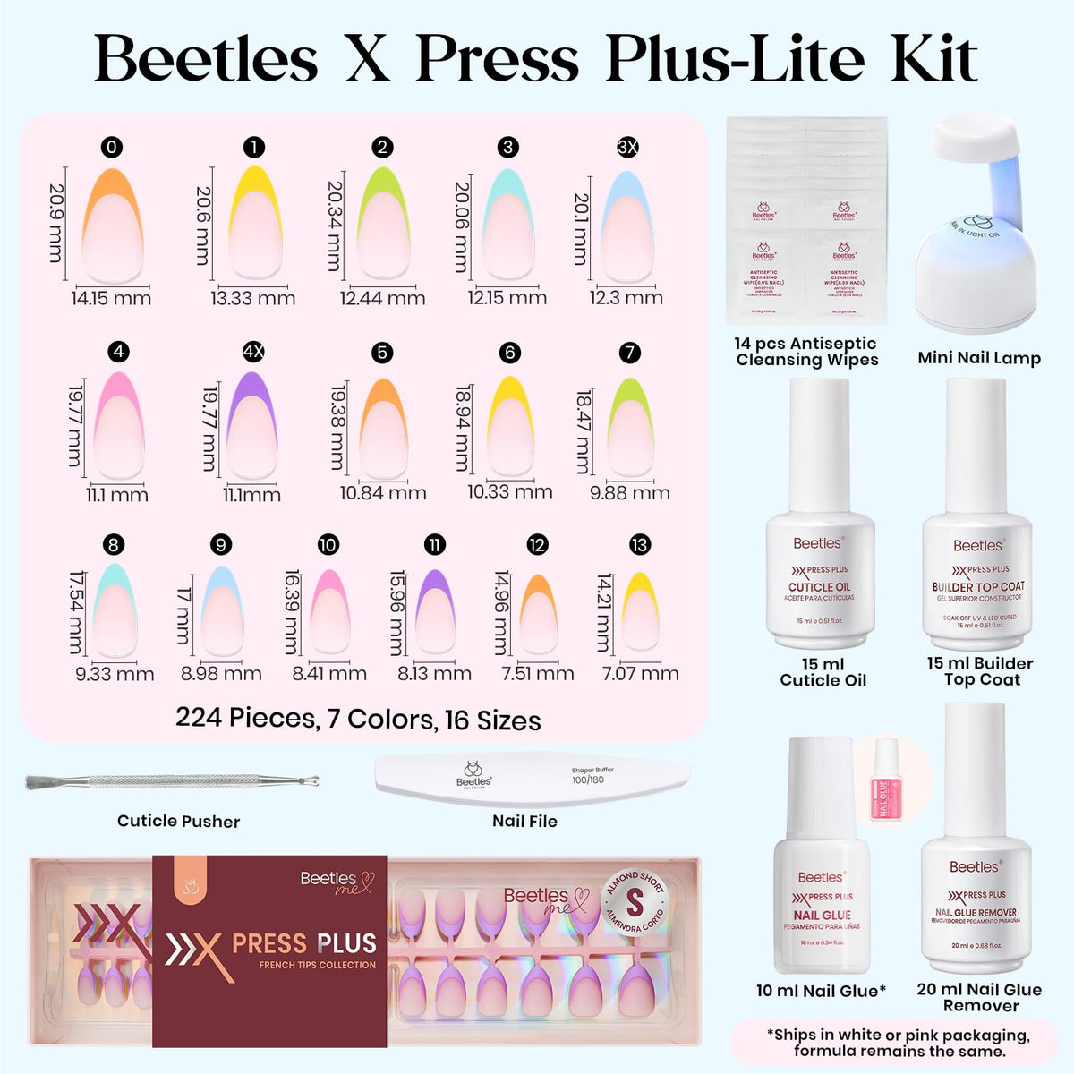 Assorted colours of press on nails in the kit