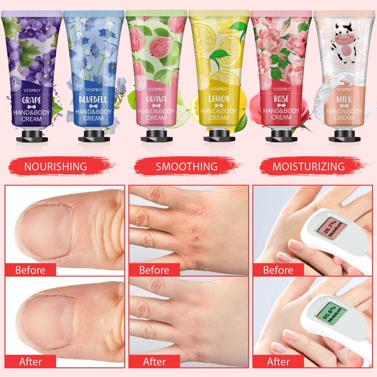 Assorted VESPRO hand creams in different colours