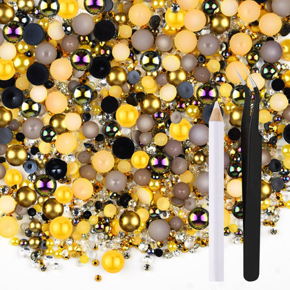ASTARON 50g mixed flatback rhinestones and half pearls in assorted sizes