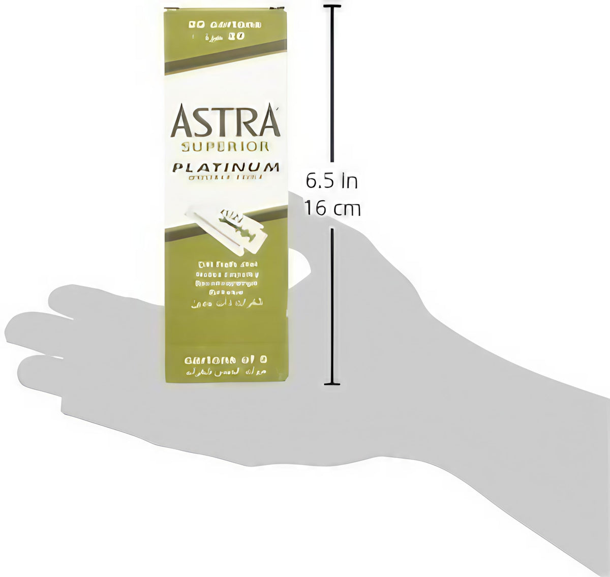 ASTRA blades displayed on a bathroom countertop