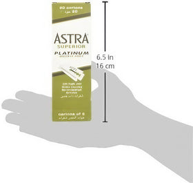 ASTRA blades displayed on a bathroom countertop