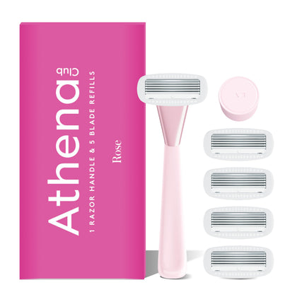 Athena Club Women's Razor Kit front view with 5 blades in rose