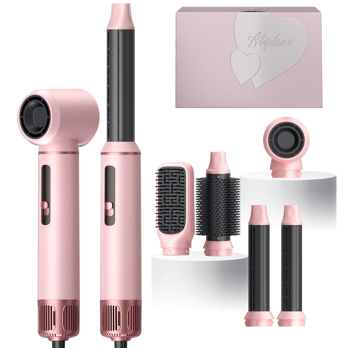 Atopskins 5 in 1 Blow Dryer Brush Set front view in pink