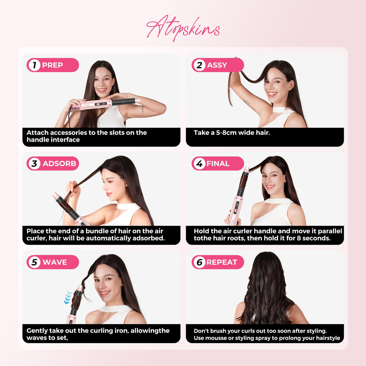 Atopskins Blow Dryer Brush Set in use on wet hair