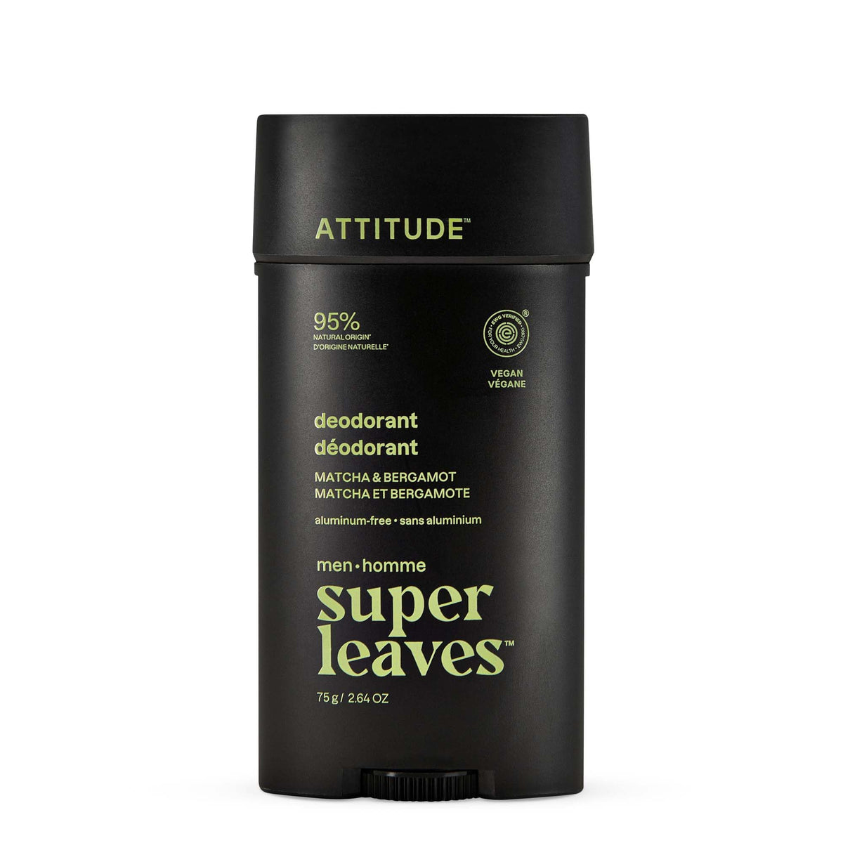 ATTITUDE Aluminum-Free Deodorant for Men front view with matcha and bergamot scent