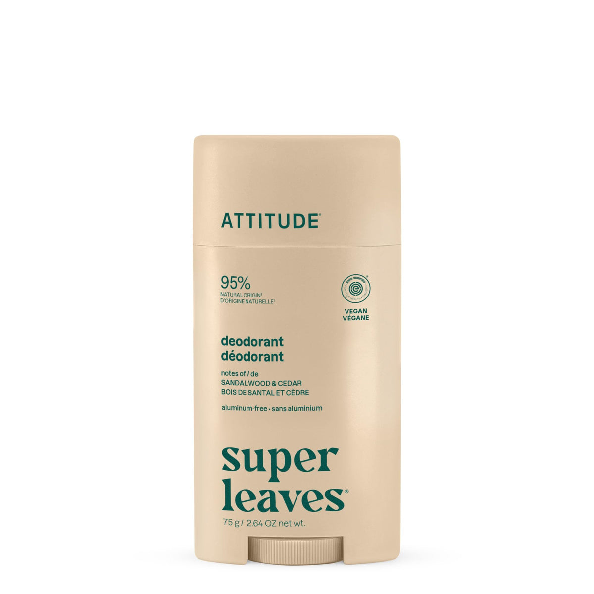 ATTITUDE Aluminum Free Deodorant Sandalwood & Cedar 2.64 Oz front view