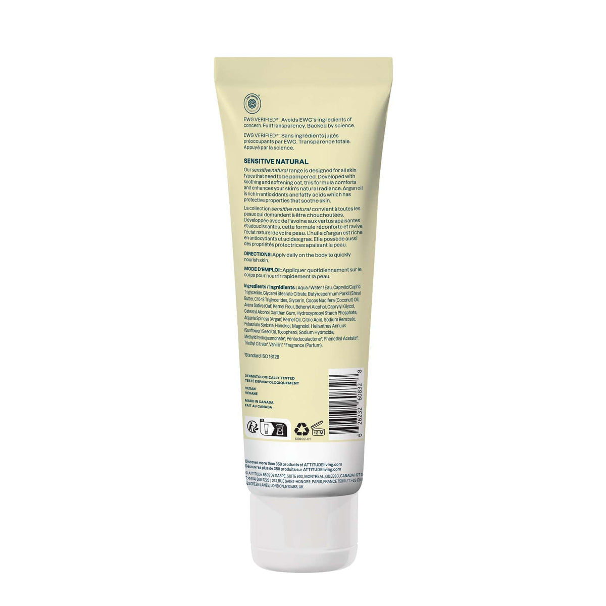 ATTITUDE Body Lotion for Sensitive Skin Vanilla Cream on a bathroom shelf