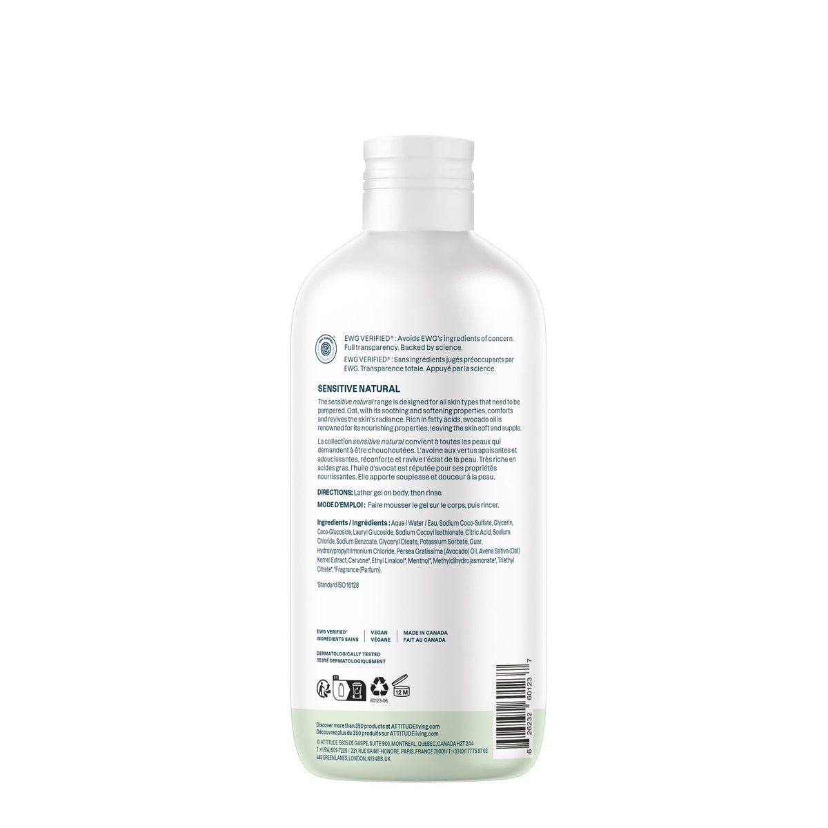 ATTITUDE Body Wash for Sensitive Skin 16 Fl Oz with oat extract