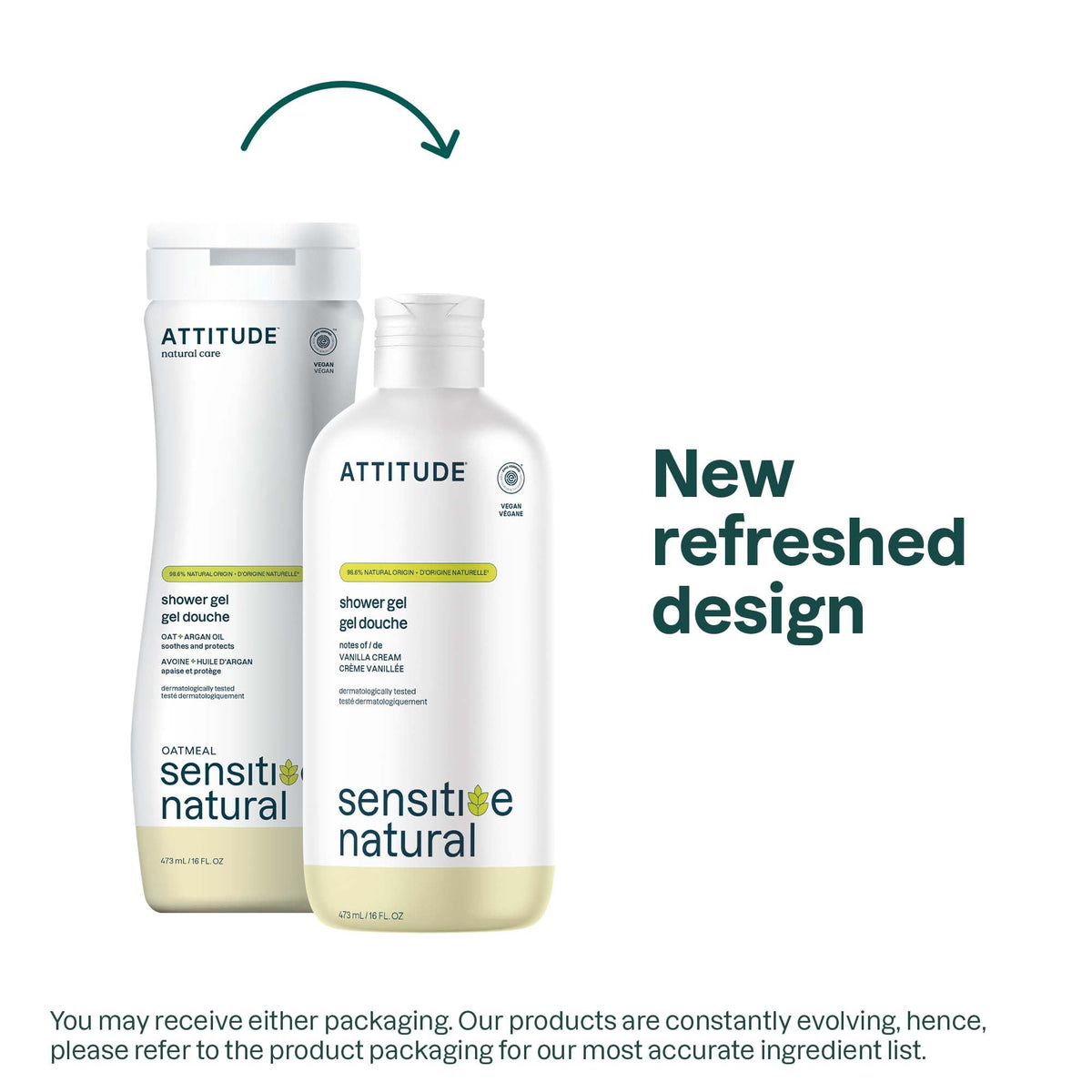 ATTITUDE Body Wash for Sensitive Skin back view with ingredient list