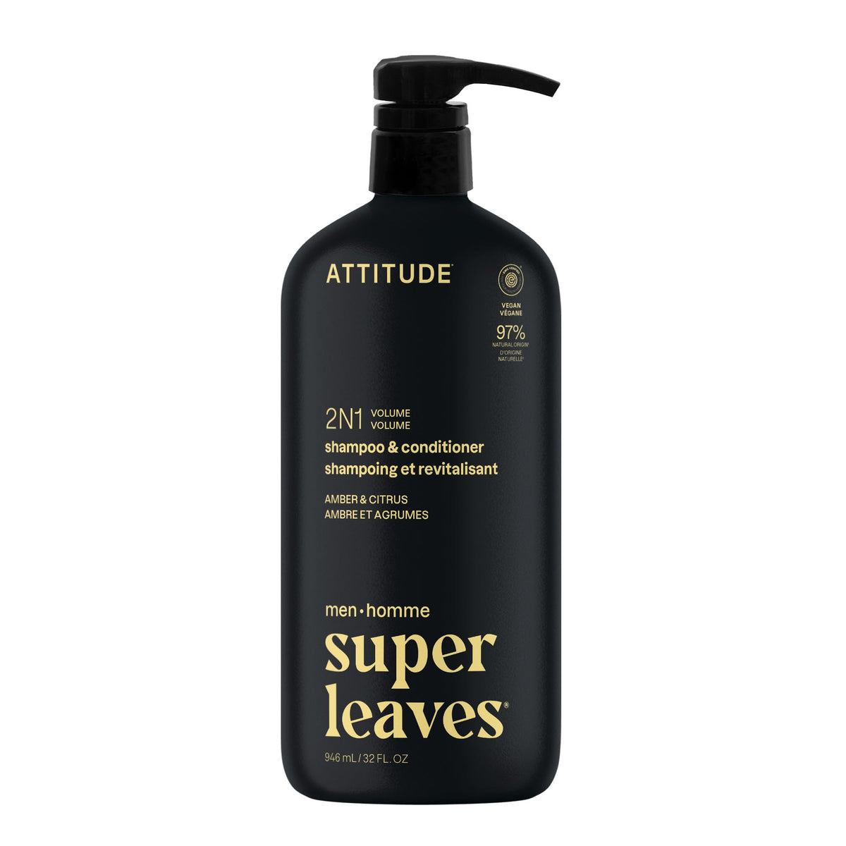 ATTITUDE Men's 2-in-1 Shampoo and Conditioner bottle front view