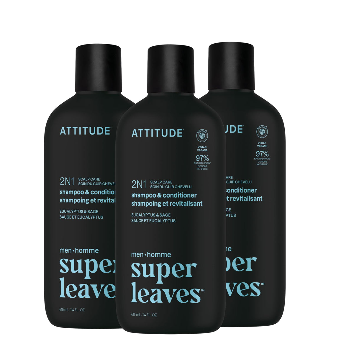 ATTITUDE Men's 2-in-1 Shampoo and Conditioner front view