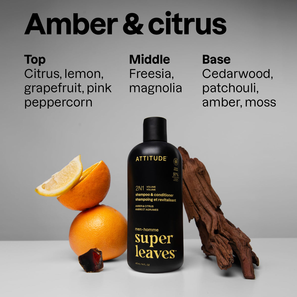 ATTITUDE Men's 2-in-1 Shampoo and Conditioner side view showing bottle design