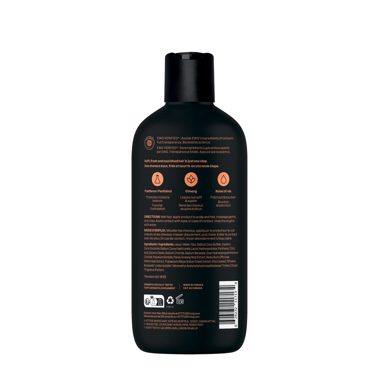 ATTITUDE Men's 2-in-1 Shampoo and Conditioner with patchouli and bourbon scent