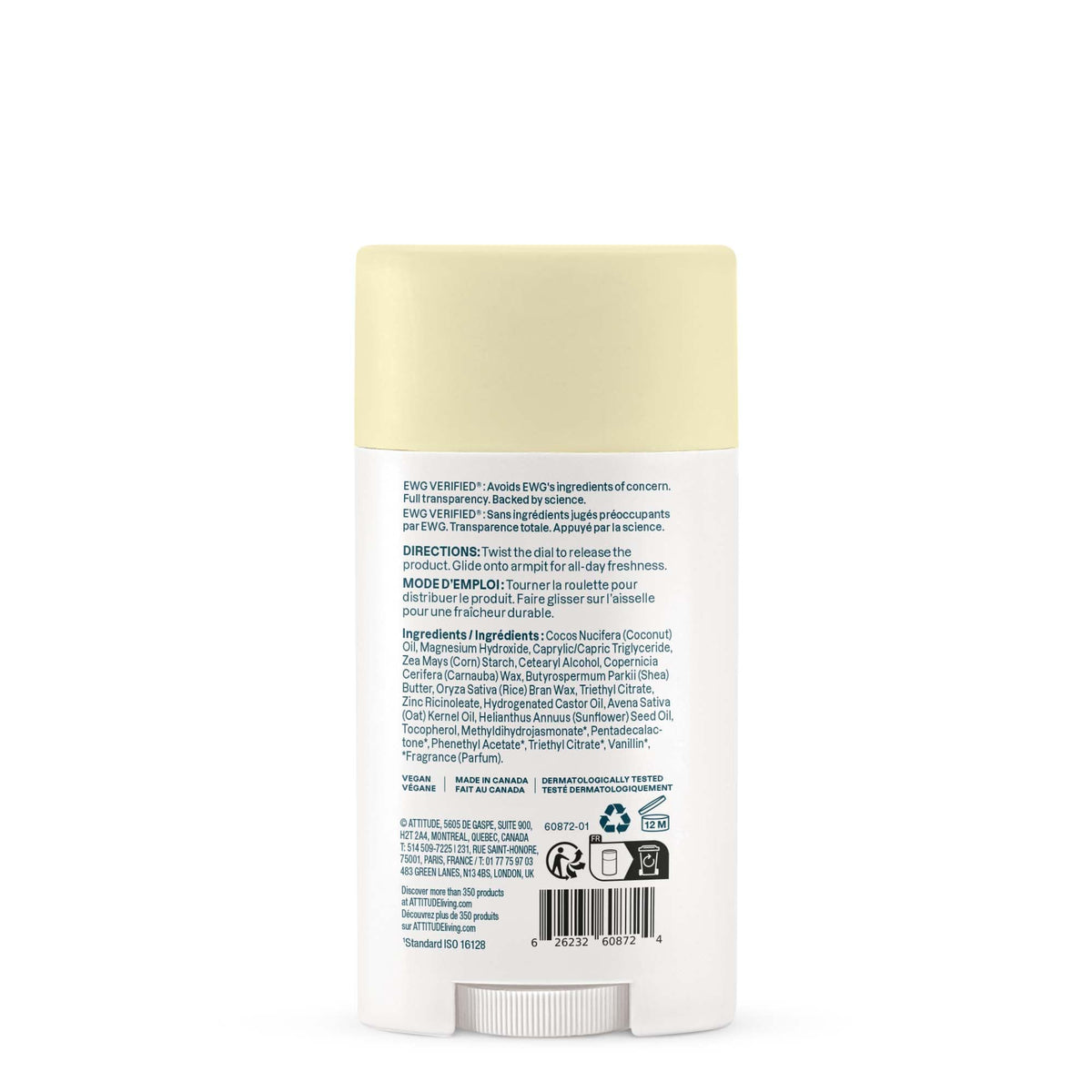 ATTITUDE Sensitive Deodorant Vanilla Cream ingredients list