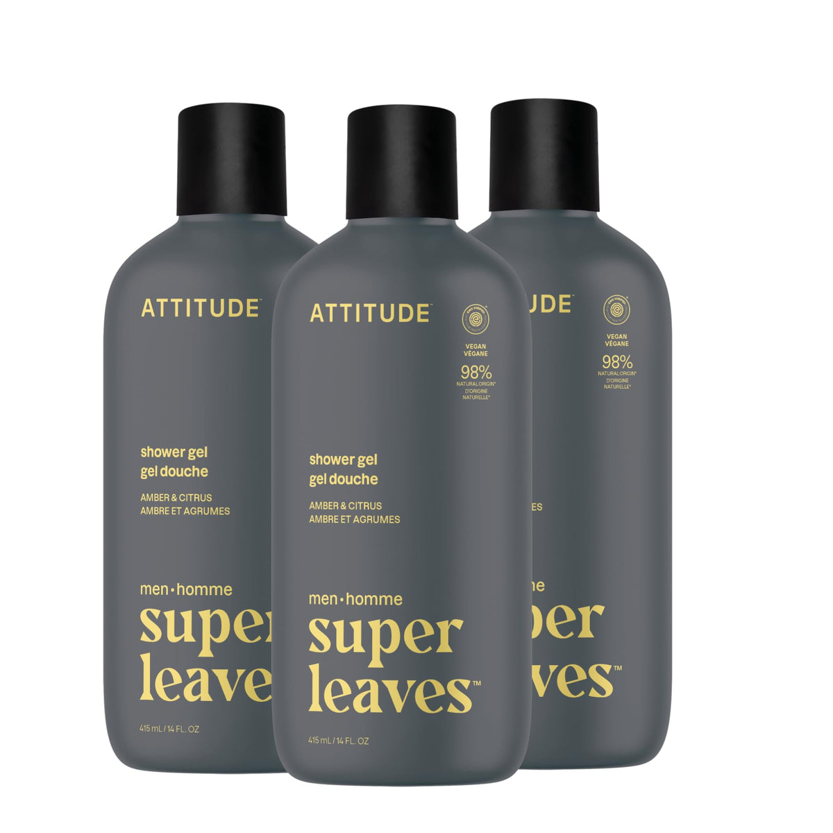 ATTITUDE Shower Gel Body Wash for Men, amber and citrus scent, front view