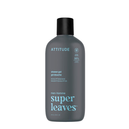 ATTITUDE Shower Gel Body Wash for Men, Eucalyptus & Sage front view