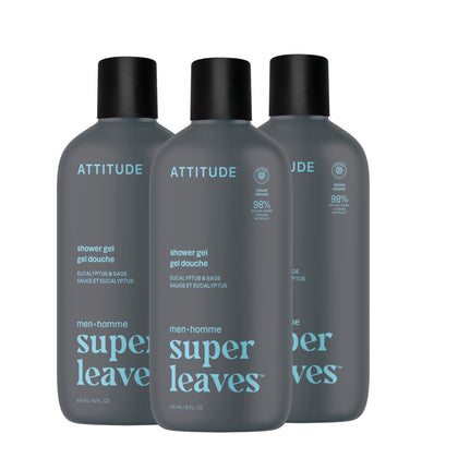 ATTITUDE Shower Gel Body Wash for Men, Eucalyptus & Sage front view