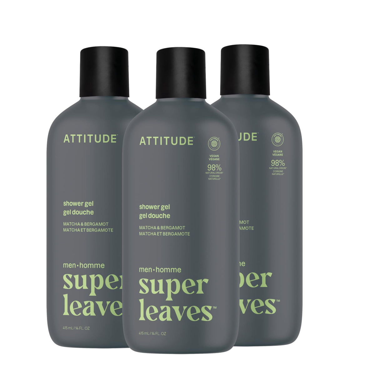 ATTITUDE Shower Gel Body Wash for Men front view, 14 Fl Oz