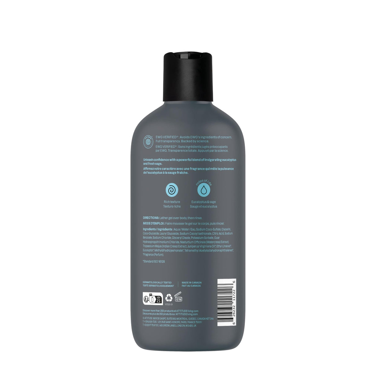 ATTITUDE Shower Gel Body Wash for Men on a shower shelf