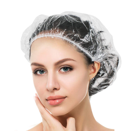 Auban Disposable Shower Caps pack of 100 with clear plastic