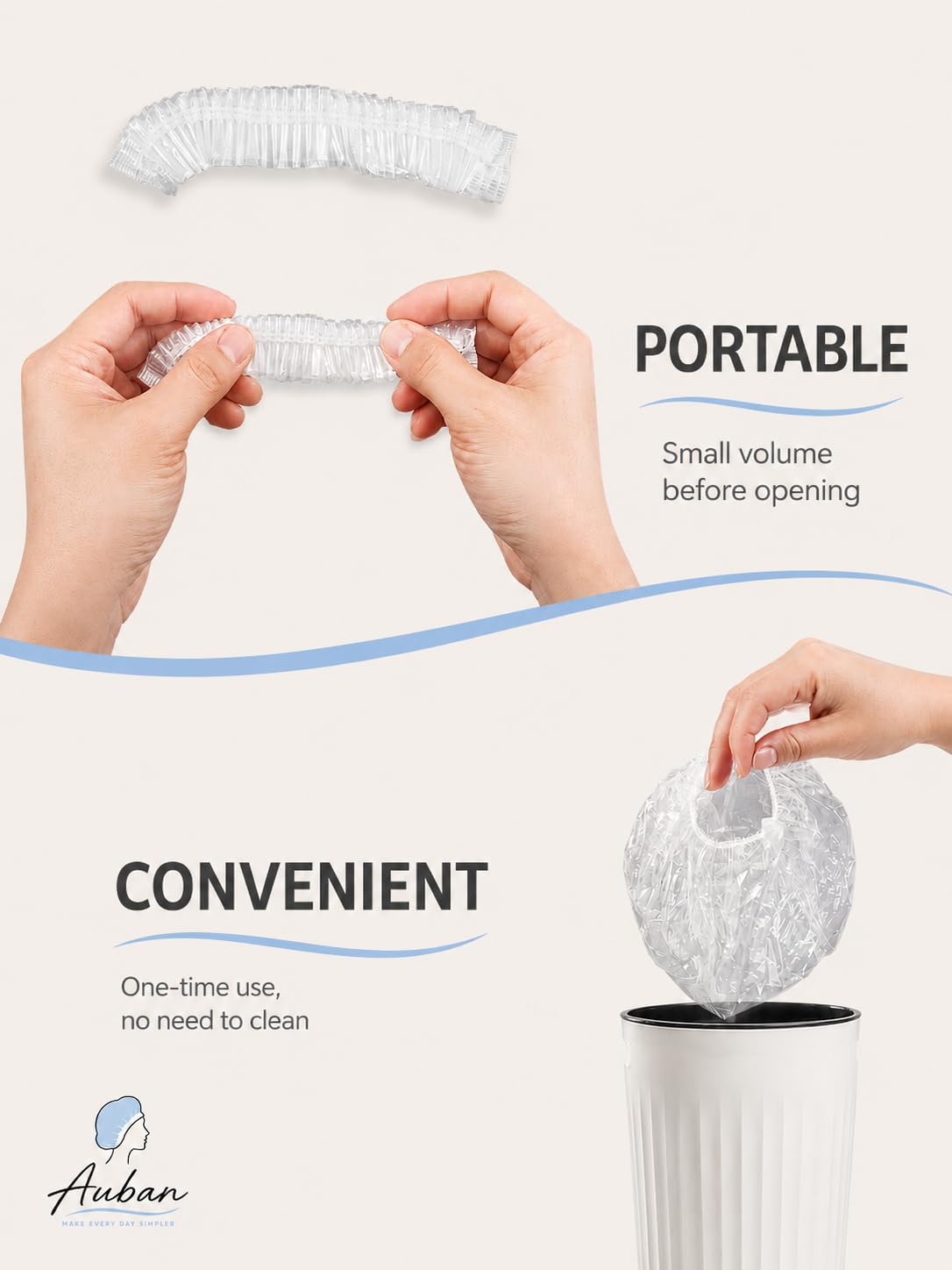 Auban shower cap stretched to show large size