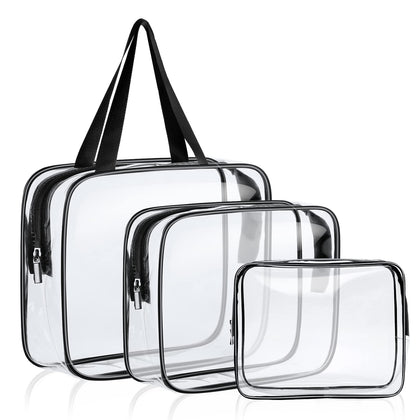 Aucuu Travel Toiletry Bag Set - three clear PVC bags in various sizes