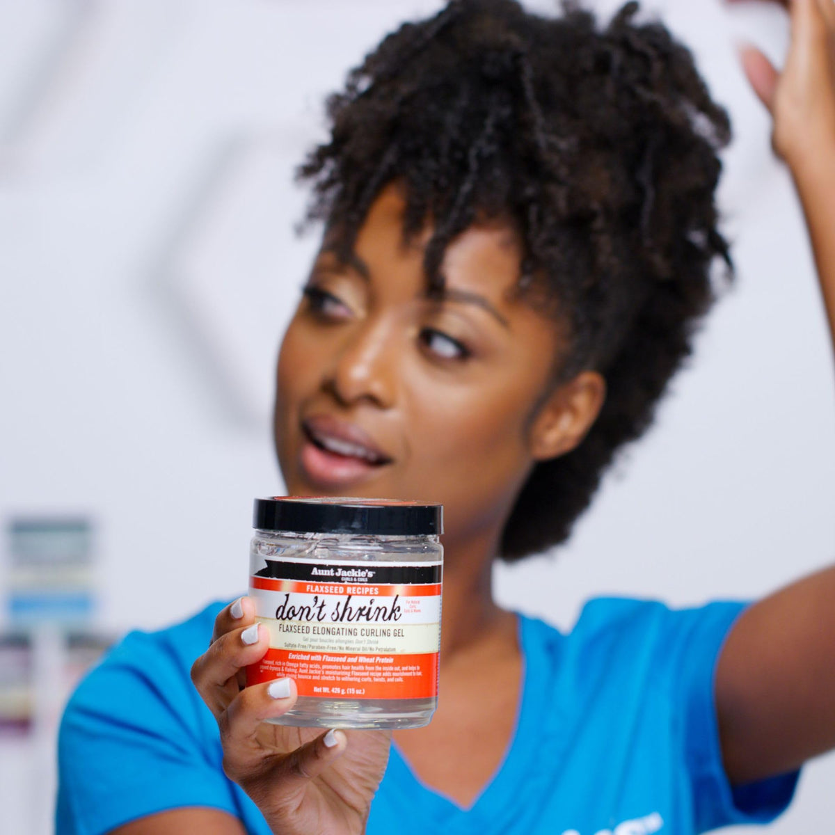 Aunt Jackie's Flaxseed Curling Gel in a lifestyle setting