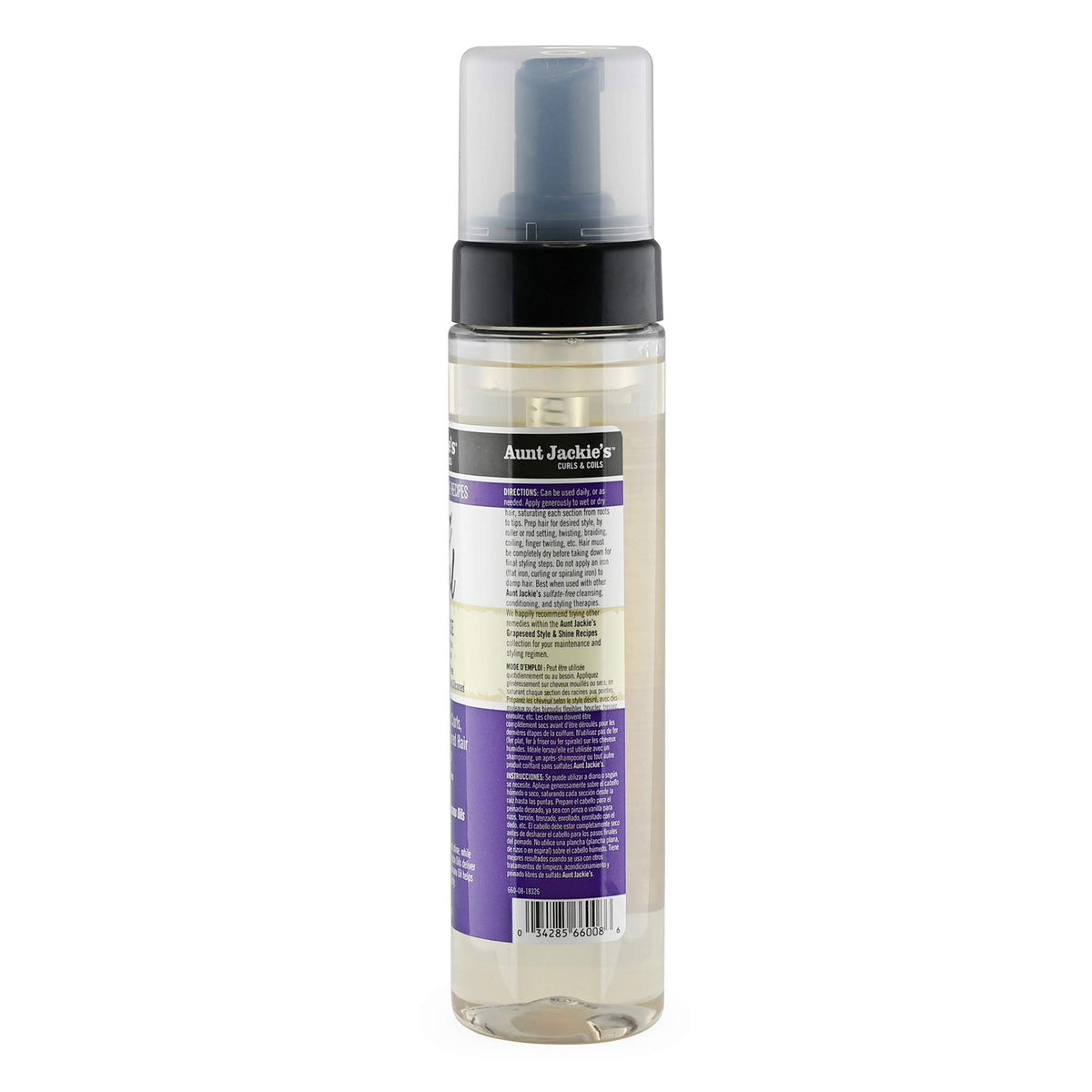 Aunt Jackie's Frizz Patrol Setting Mousse purple bottle side view
