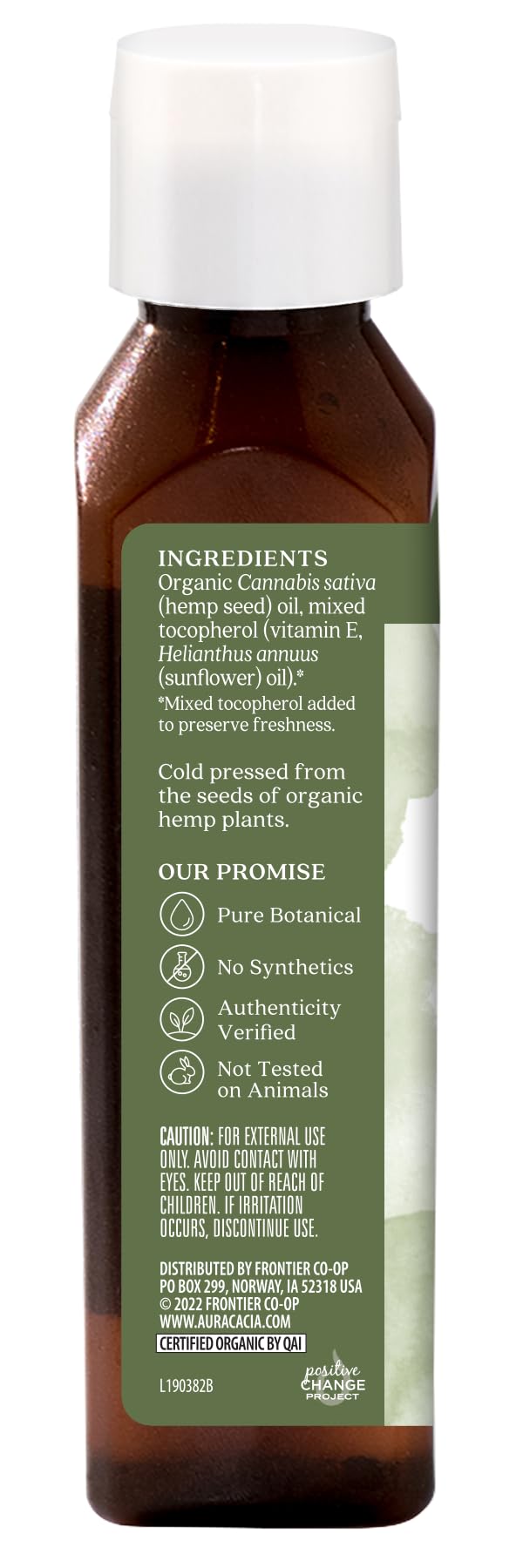 Aura Cacia Organic Hemp Seed Oil bottle with label