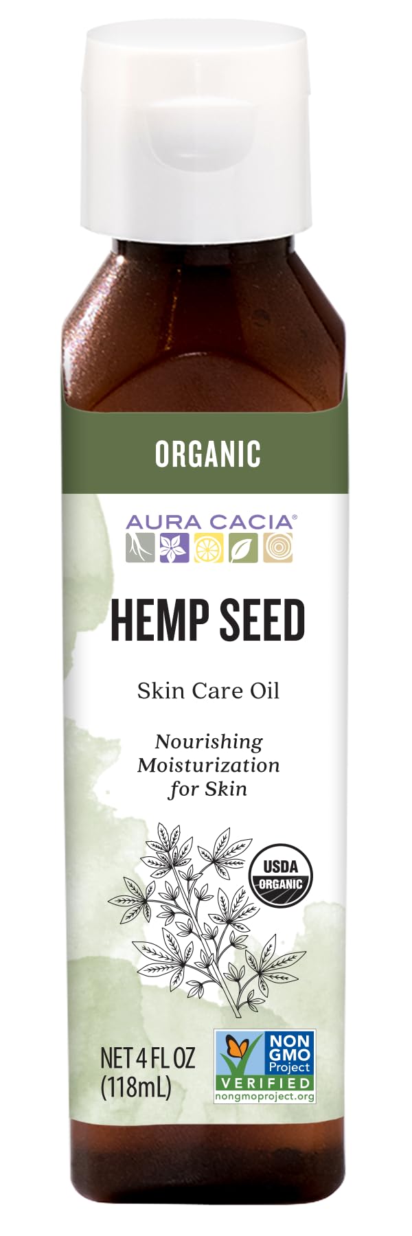 Aura Cacia Organic Hydrating Hemp Seed Skin Care Oil front view