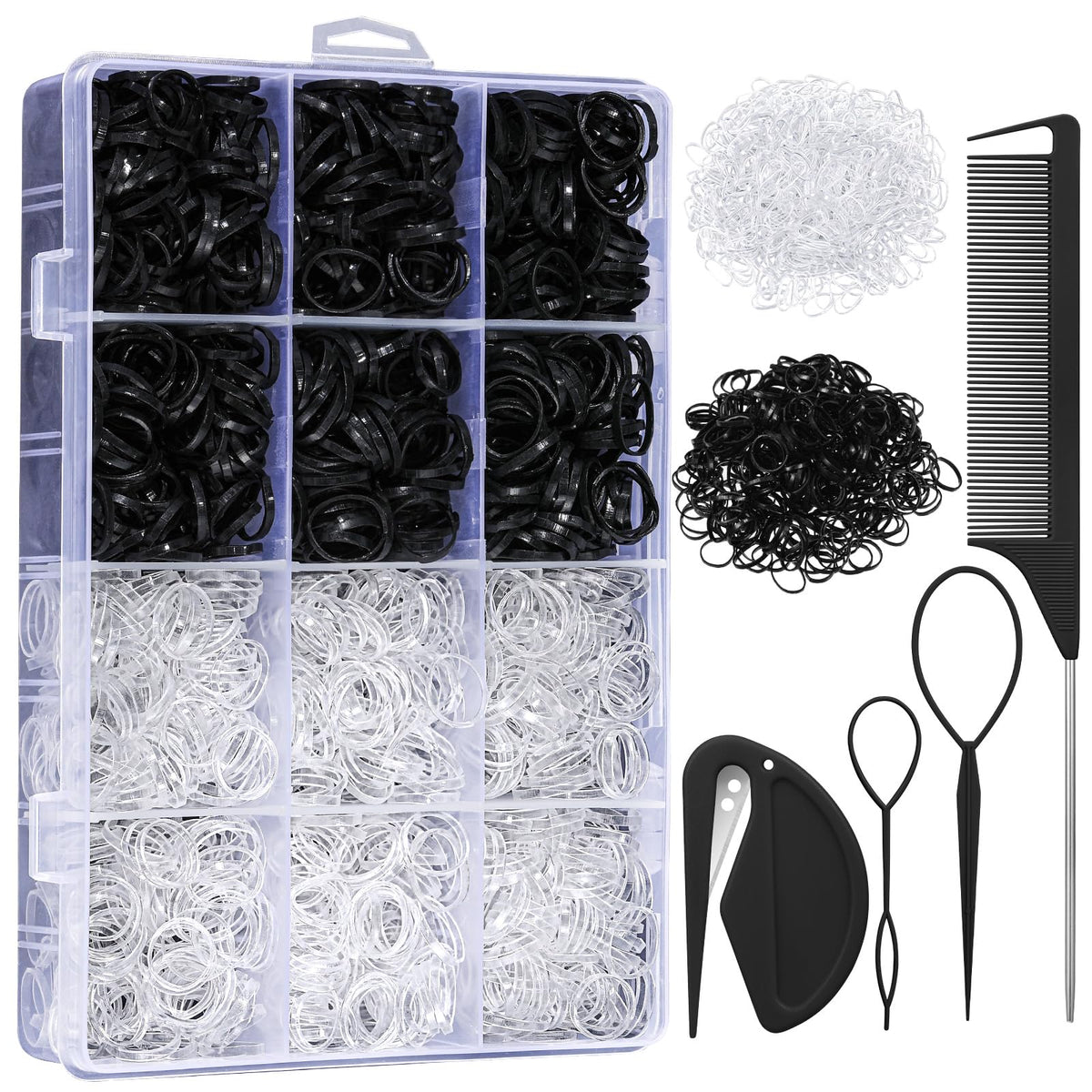 auroray 2200 Pcs Elastic Hair Bands Set in clear and black