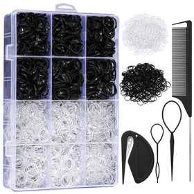 auroray 2200 Pcs Elastic Hair Bands Set in clear and black