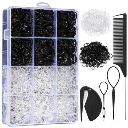 auroray 2200 Pcs Elastic Hair Bands Set in clear and black
