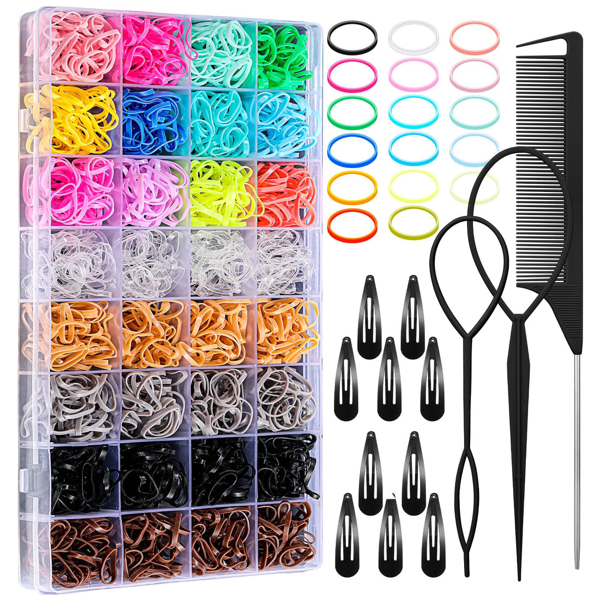 auroray Hair Ties 2000 Pcs assorted colours in organiser box