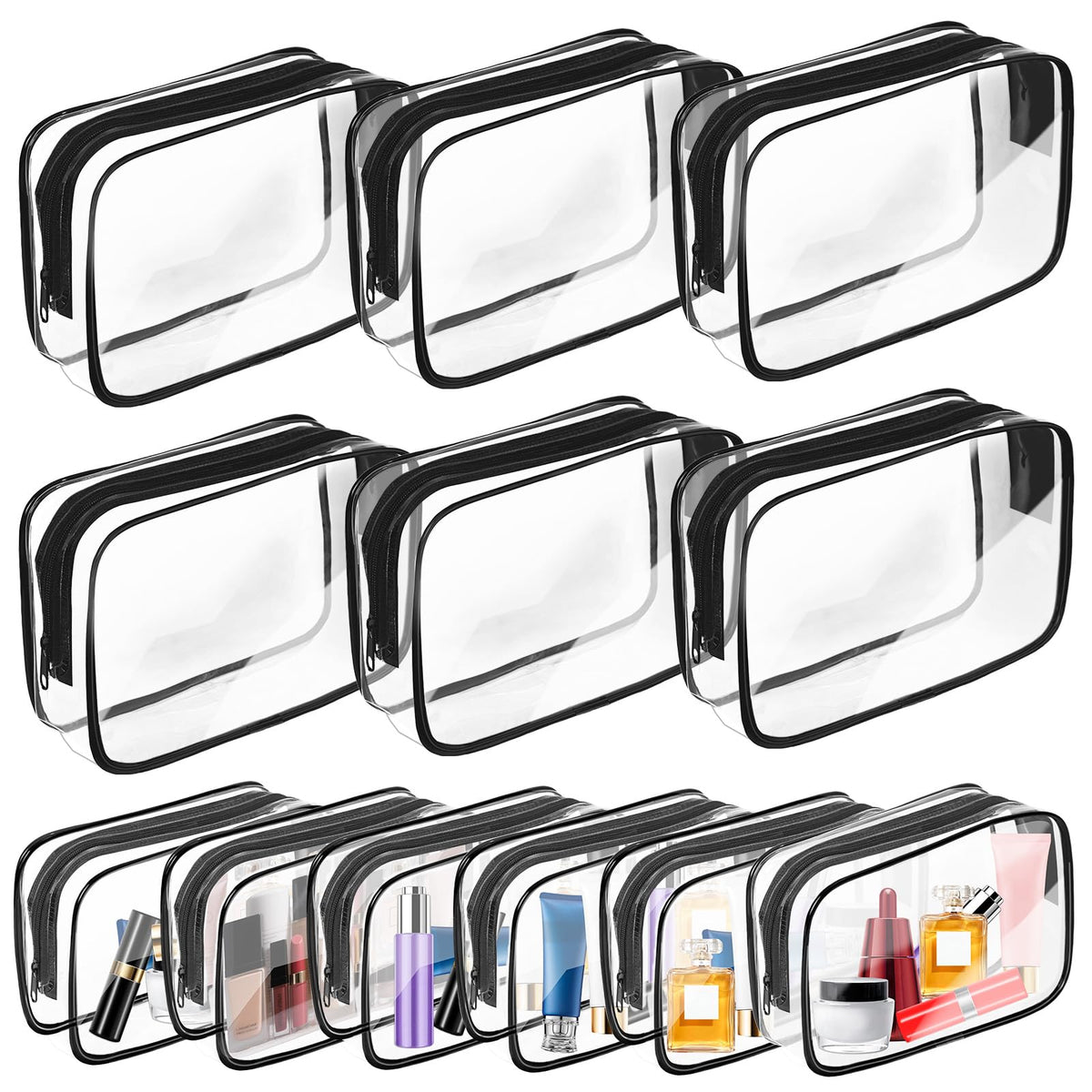 AURUZA Clear Makeup Bag front view with zipper