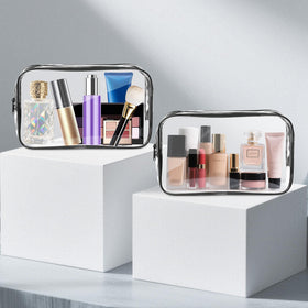 AURUZA Clear Makeup Bag in a travel setting