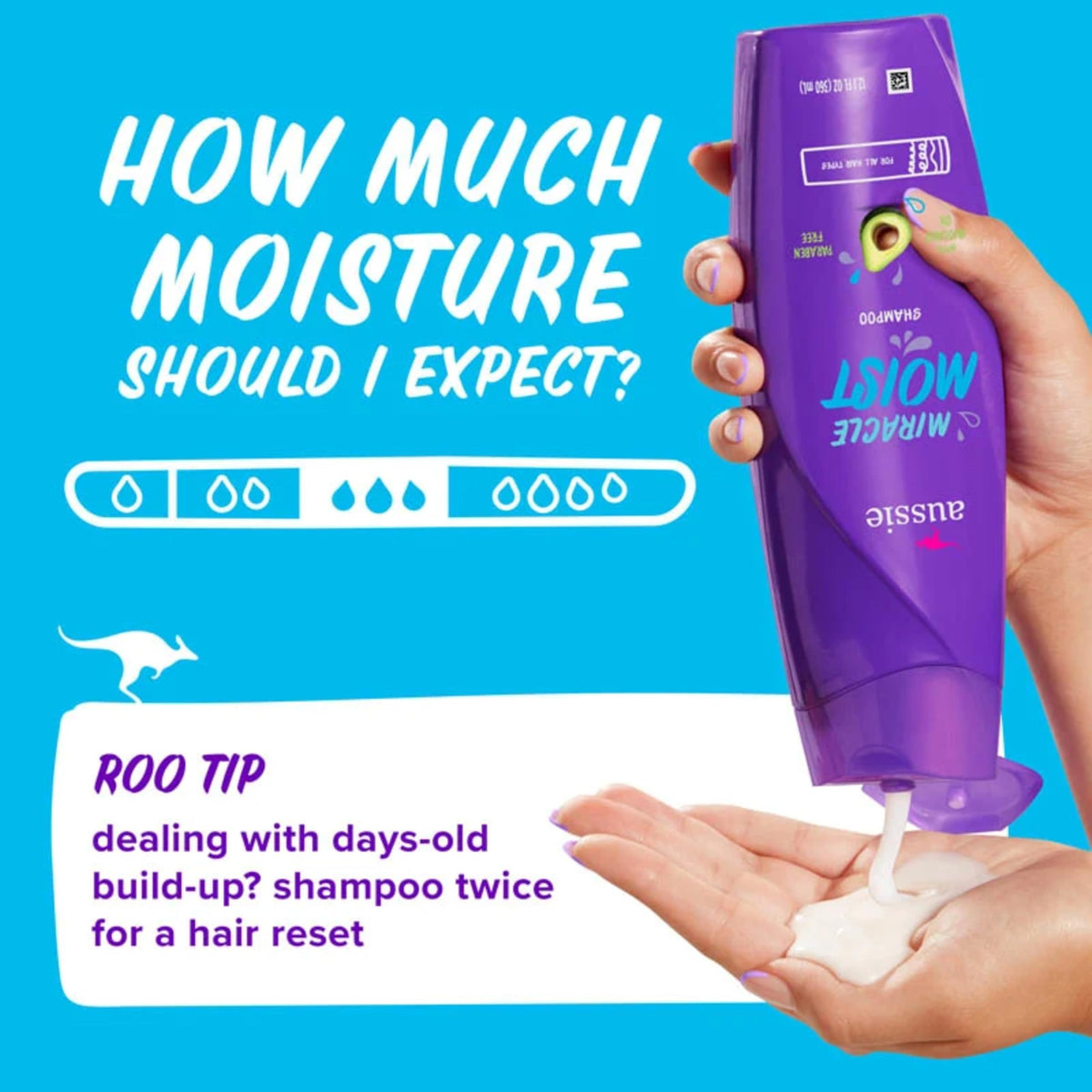 Aussie Miracle Moist Shampoo 12.1 Fl Oz with avocado and jojoba oil