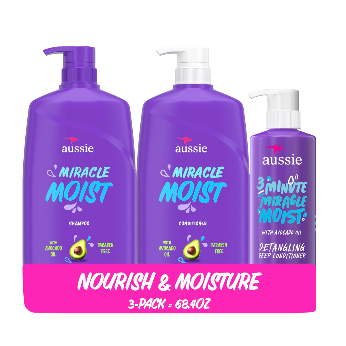 Aussie Miracle Moist Shampoo 26.2 oz bottle front view